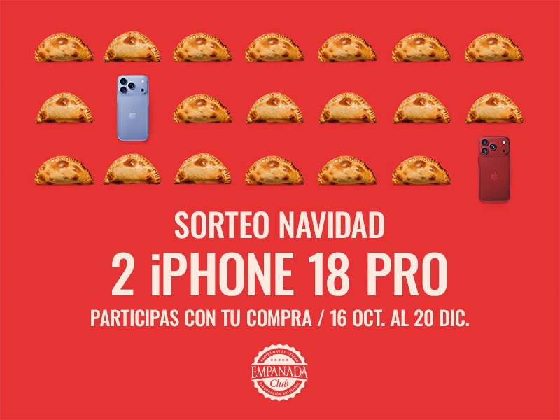 Sorteo Navidad 2 iPhone 18 Pro - Empanada Club, haz tu pedido