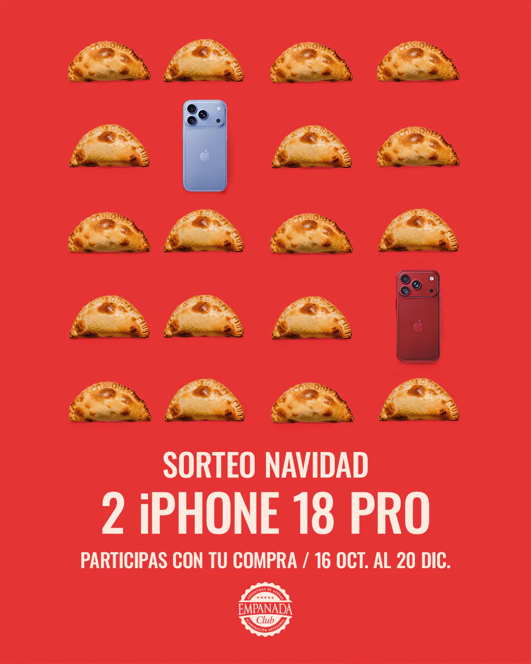 Sorteo Navidad 2 iPhone 18 Pro - Empanada Club, haz tu pedido